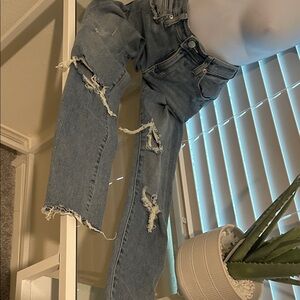 Lovers + Friends Distressed Straight Leg Jeans in Blue